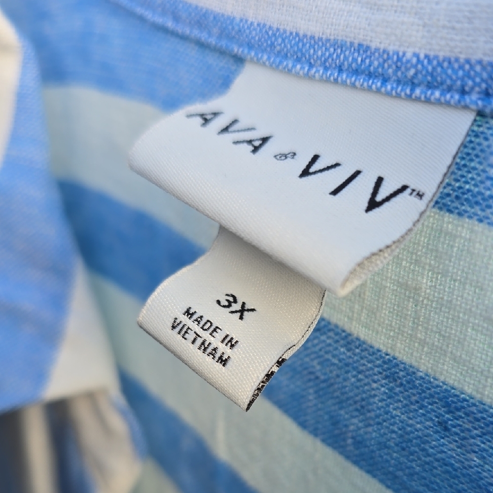 Ava & Viv Blue and White Striped Casual Shirt - Picture 10 of 16